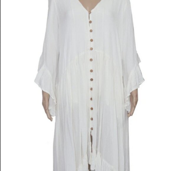 Free People Selina Maxi V Neck Buttondown Ruffle Ivory Dress XS - Picture 4 of 5